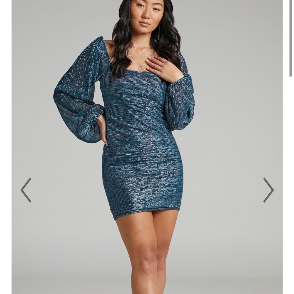 New showpo. JAMIL MINI DRESS - BALLOON SLEEVE BODYCON DRESS IN BLUE size 8